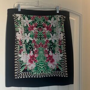 Alfani Black Skirt with Pink and Green Floral Design